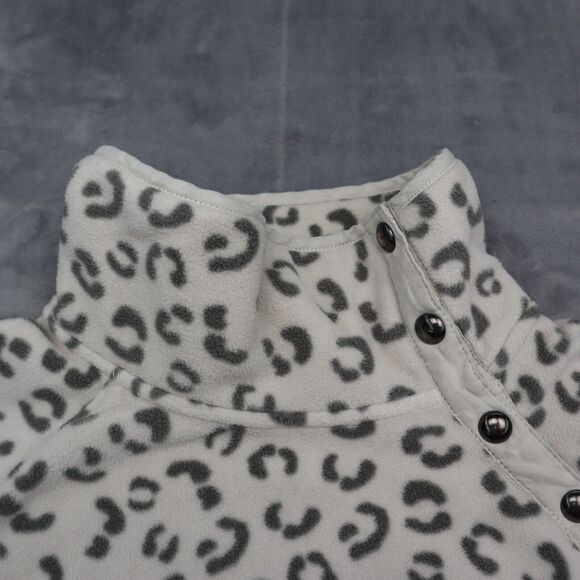 Green Tea Sweater Womens M Beige Long Sleeve Animal Print Zip Pocket Fleece - Picture 9 of 16